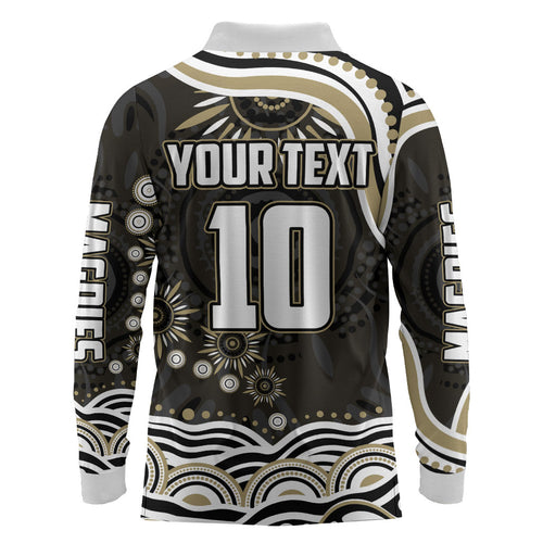 Personalized Collingwood Magpies Football Long Sleeve Polo Shirt Aboriginal Dot Art - Dreamtime Football Mascot