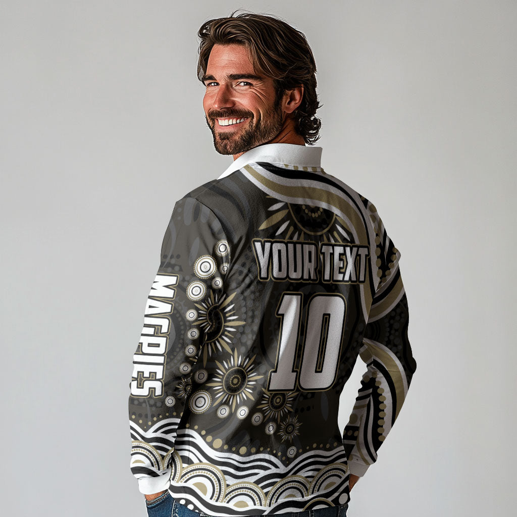Personalized Collingwood Magpies Football Long Sleeve Polo Shirt Aboriginal Dot Art - Dreamtime Football Mascot