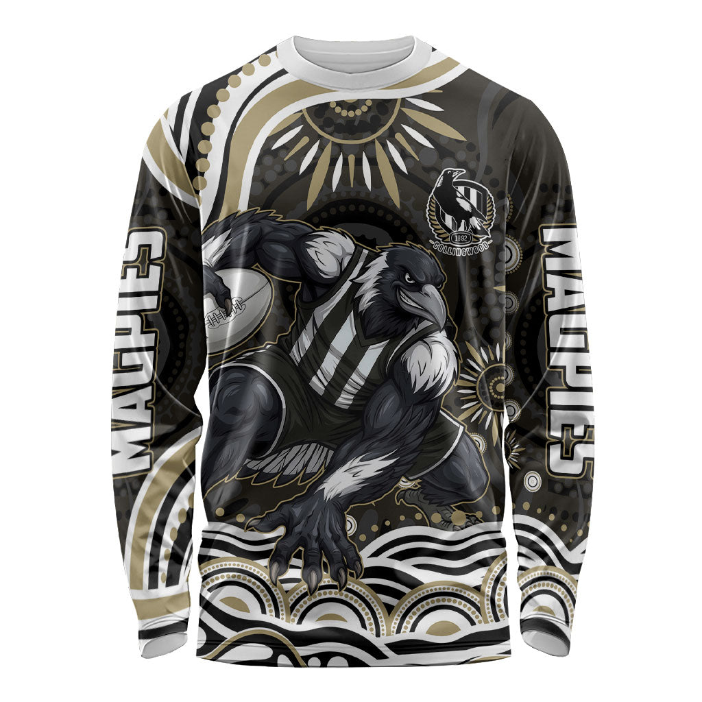 Personalized Collingwood Magpies Football Long Sleeve Shirt Aboriginal Dot Art - Dreamtime Football Mascot