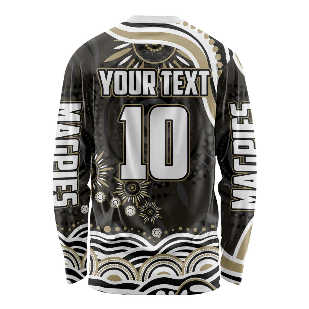 Personalized Collingwood Magpies Football Long Sleeve Shirt Aboriginal Dot Art - Dreamtime Football Mascot