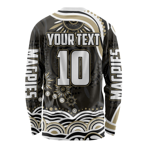 Personalized Collingwood Magpies Football Long Sleeve Shirt Aboriginal Dot Art - Dreamtime Football Mascot