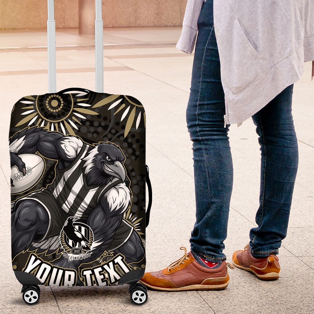 Personalized Collingwood Magpies Football Luggage Cover Aboriginal Dot Art - Dreamtime Football Mascot