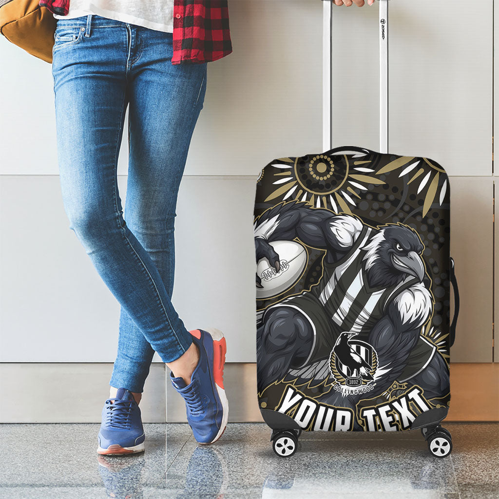 Personalized Collingwood Magpies Football Luggage Cover Aboriginal Dot Art - Dreamtime Football Mascot
