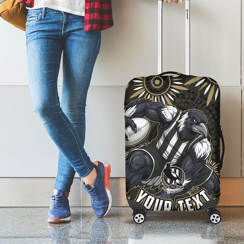 Personalized Collingwood Magpies Football Luggage Cover Aboriginal Dot Art - Dreamtime Football Mascot