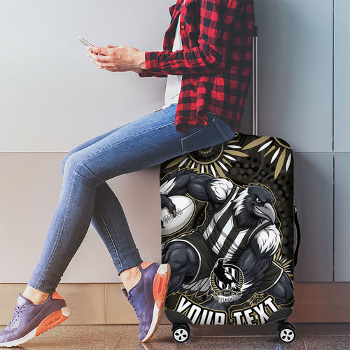 Personalized Collingwood Magpies Football Luggage Cover Aboriginal Dot Art - Dreamtime Football Mascot