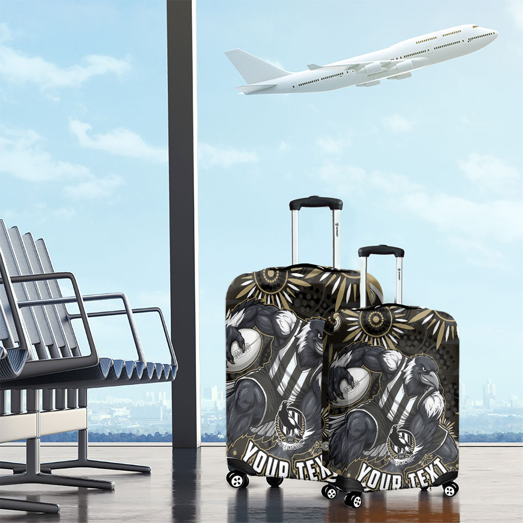 Personalized Collingwood Magpies Football Luggage Cover Aboriginal Dot Art - Dreamtime Football Mascot