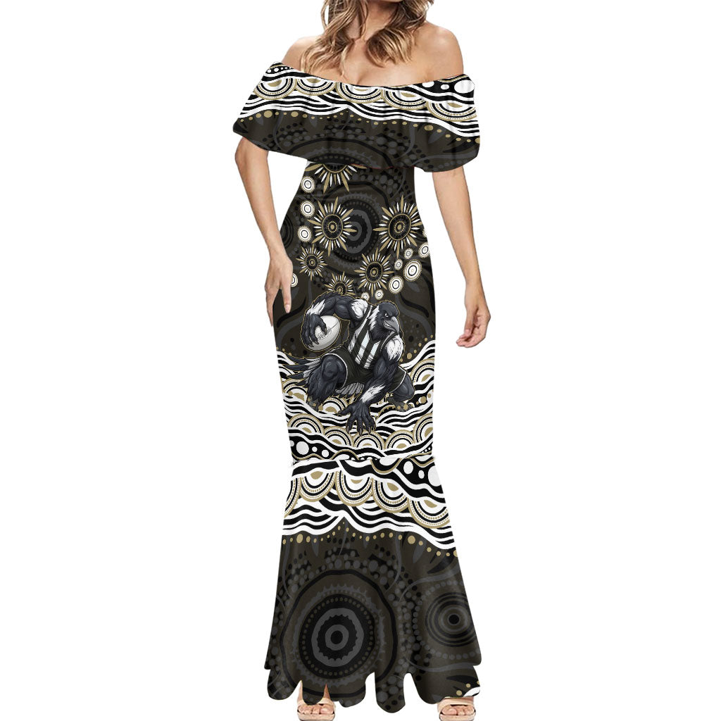 Personalized Collingwood Magpies Football Mermaid Dress Aboriginal Dot Art - Dreamtime Football Mascot