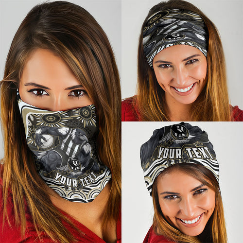 Personalized Collingwood Magpies Football Neck Gaiter Aboriginal Dot Art - Dreamtime Football Mascot