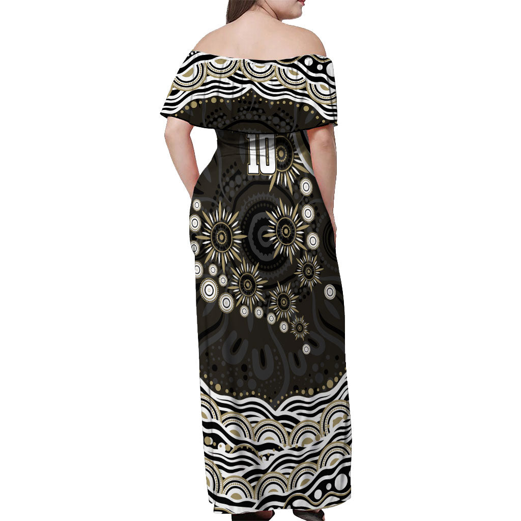 Personalized Collingwood Magpies Football Off Shoulder Maxi Dress Aboriginal Dot Art - Dreamtime Football Mascot
