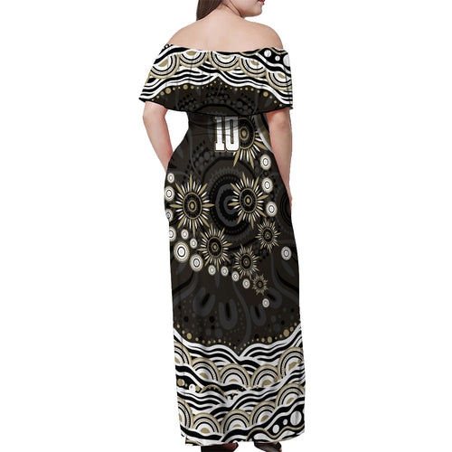 Personalized Collingwood Magpies Football Off Shoulder Maxi Dress Aboriginal Dot Art - Dreamtime Football Mascot