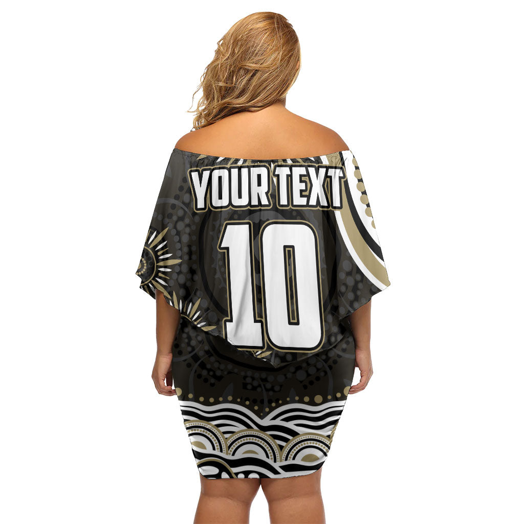 Personalized Collingwood Magpies Football Off Shoulder Short Dress Aboriginal Dot Art - Dreamtime Football Mascot