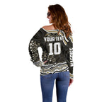 Personalized Collingwood Magpies Football Off Shoulder Sweater Aboriginal Dot Art - Dreamtime Football Mascot