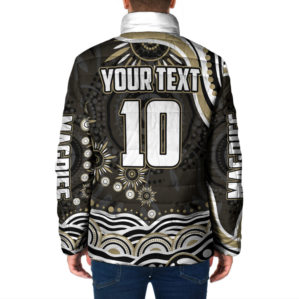 Personalized Collingwood Magpies Football Padded Jacket Aboriginal Dot Art - Dreamtime Football Mascot