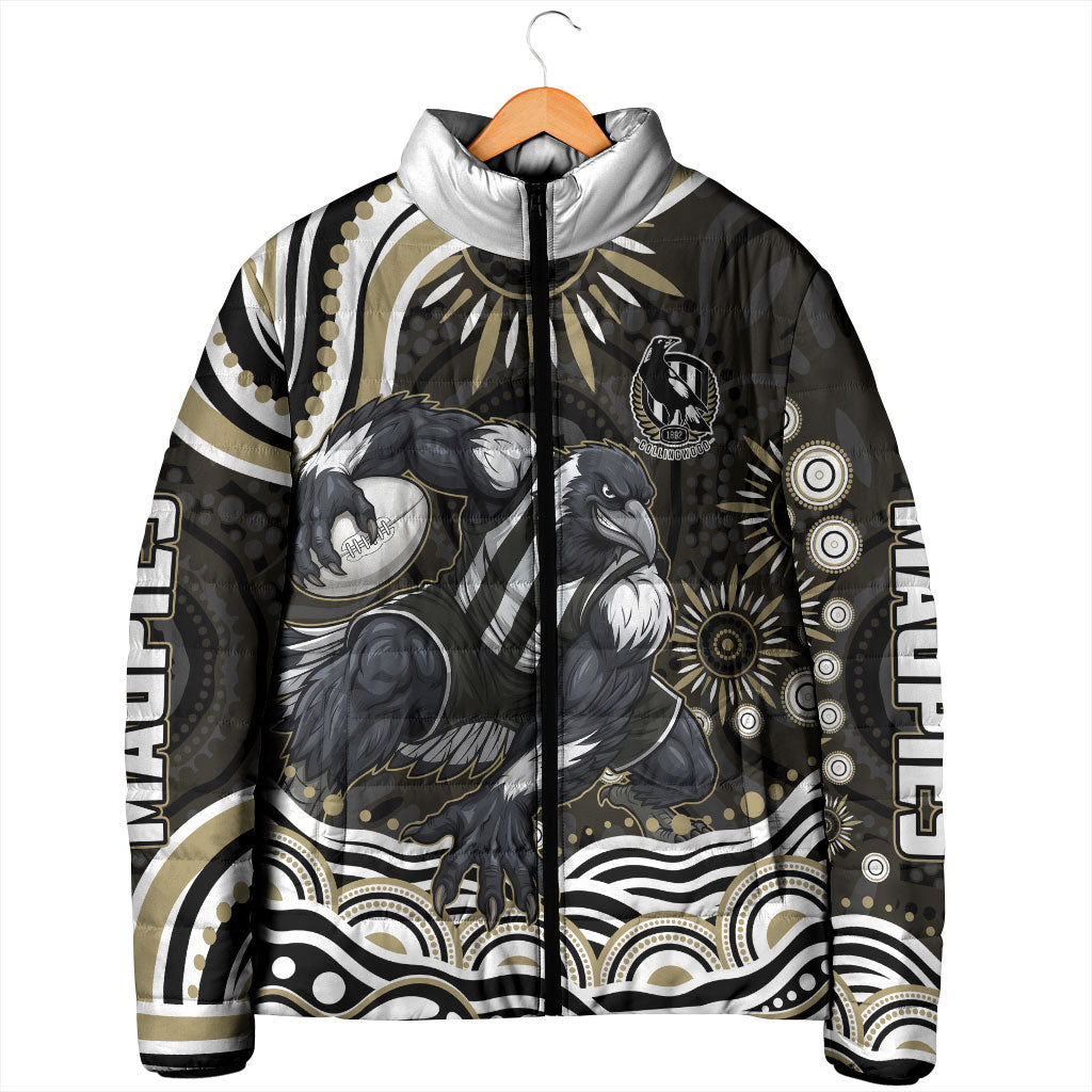 Personalized Collingwood Magpies Football Padded Jacket Aboriginal Dot Art - Dreamtime Football Mascot