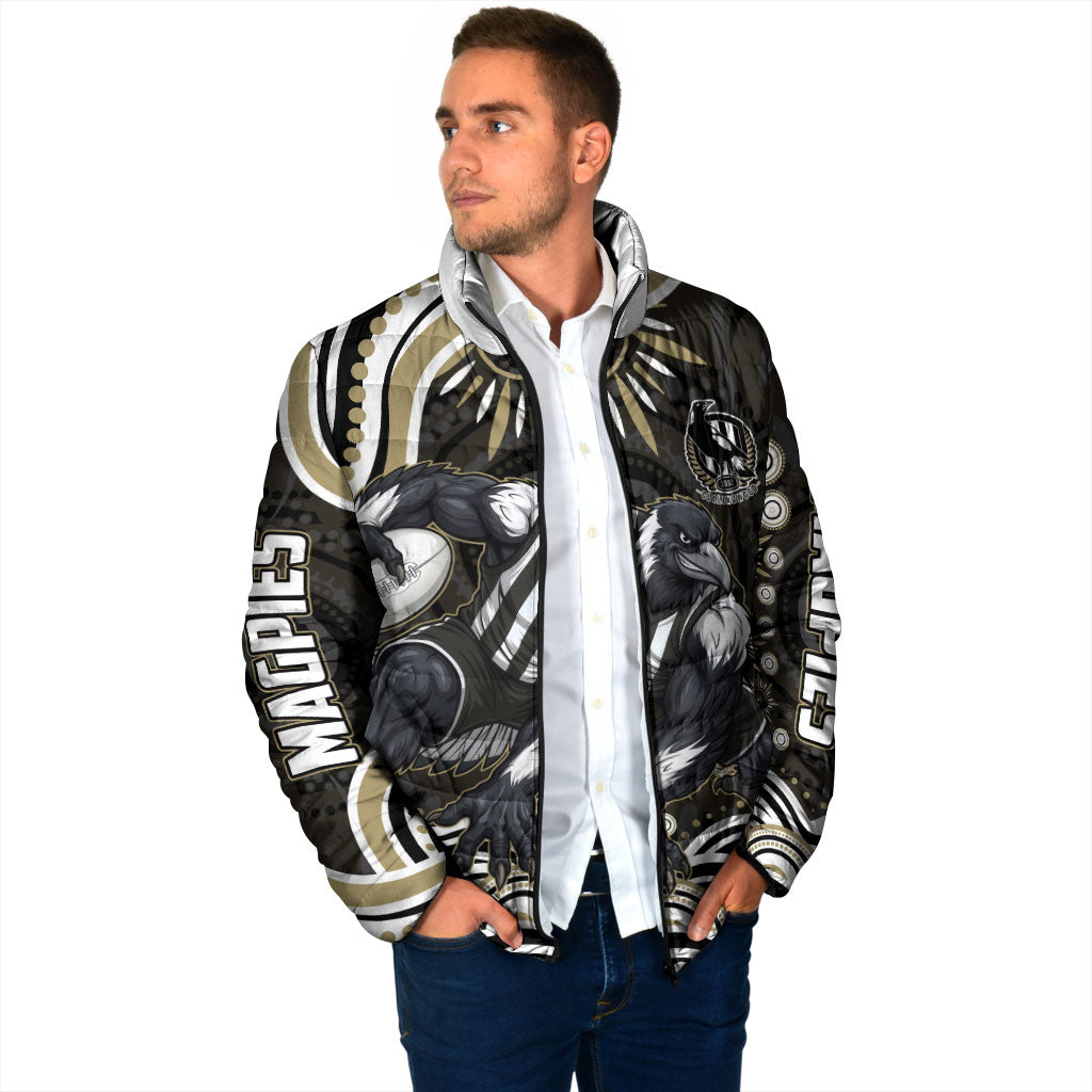 Personalized Collingwood Magpies Football Padded Jacket Aboriginal Dot Art - Dreamtime Football Mascot