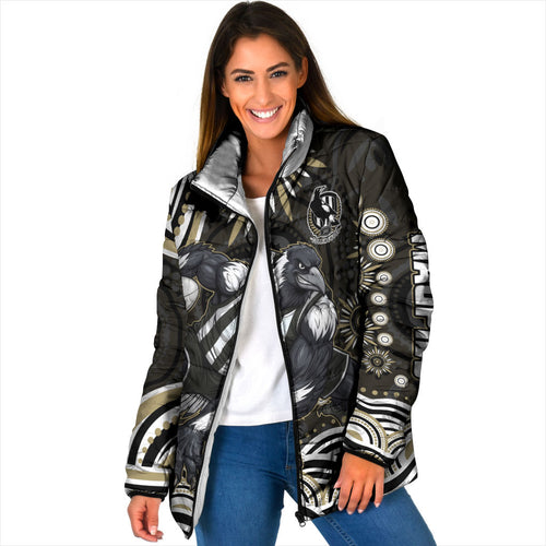 Personalized Collingwood Magpies Football Padded Jacket Aboriginal Dot Art - Dreamtime Football Mascot