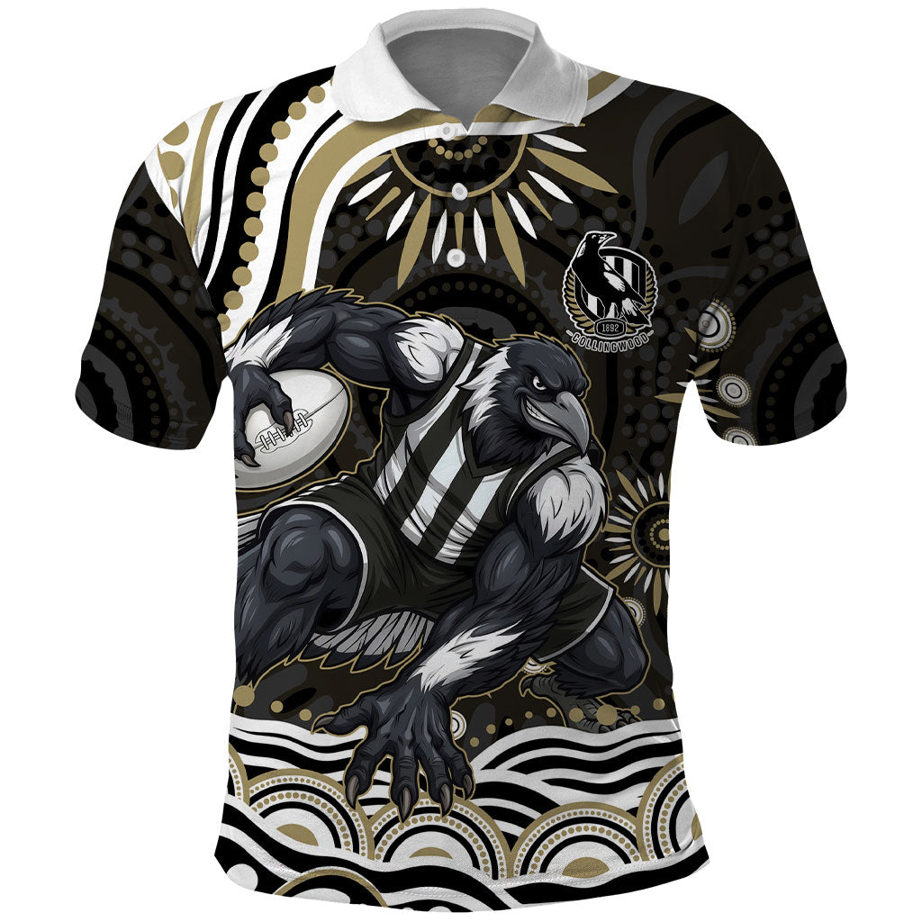 Personalized Collingwood Magpies Football Polo Shirt Aboriginal Dot Art - Dreamtime Football Mascot