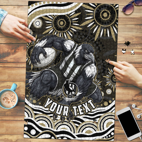 Personalized Collingwood Magpies Football Puzzle Aboriginal Dot Art - Dreamtime Football Mascot