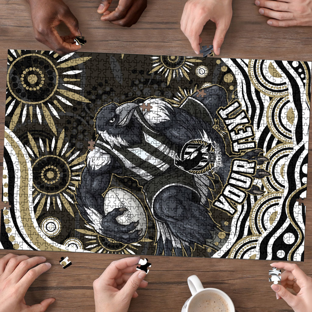 Personalized Collingwood Magpies Football Puzzle Aboriginal Dot Art - Dreamtime Football Mascot