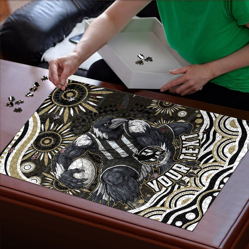 Personalized Collingwood Magpies Football Puzzle Aboriginal Dot Art - Dreamtime Football Mascot