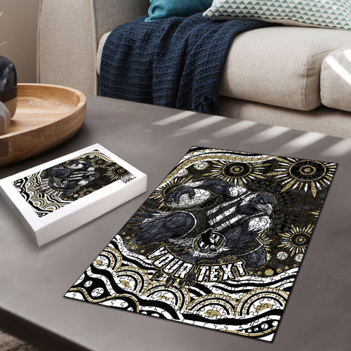 Personalized Collingwood Magpies Football Puzzle Aboriginal Dot Art - Dreamtime Football Mascot