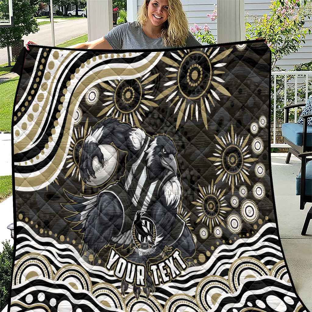 Personalized Collingwood Magpies Football Quilt Aboriginal Dot Art - Dreamtime Football Mascot