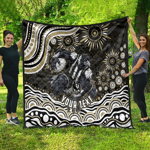 Personalized Collingwood Magpies Football Quilt Aboriginal Dot Art - Dreamtime Football Mascot
