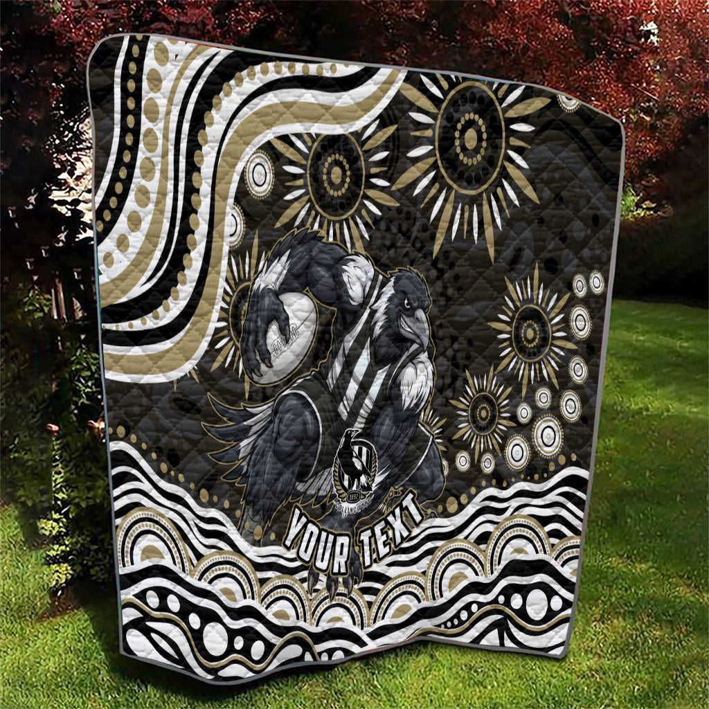 Personalized Collingwood Magpies Football Quilt Aboriginal Dot Art - Dreamtime Football Mascot