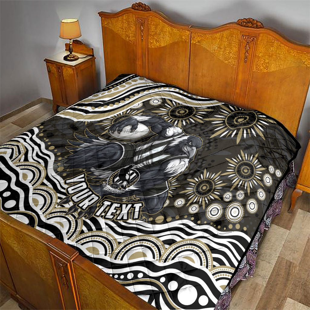 Personalized Collingwood Magpies Football Quilt Aboriginal Dot Art - Dreamtime Football Mascot