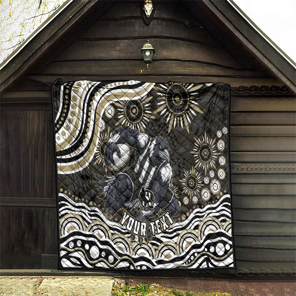 Personalized Collingwood Magpies Football Quilt Aboriginal Dot Art - Dreamtime Football Mascot