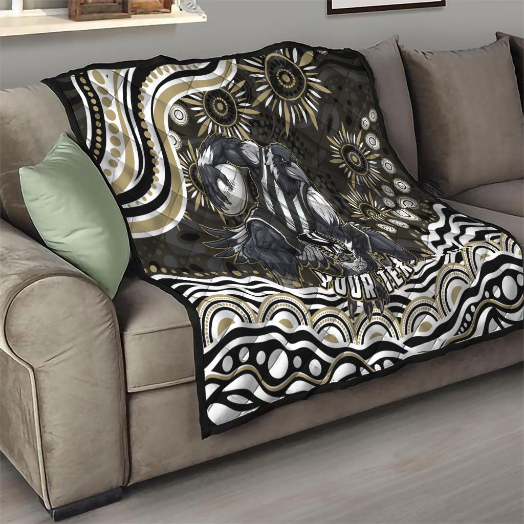 Personalized Collingwood Magpies Football Quilt Aboriginal Dot Art - Dreamtime Football Mascot