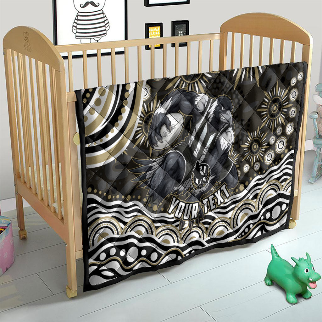 Personalized Collingwood Magpies Football Quilt Aboriginal Dot Art - Dreamtime Football Mascot