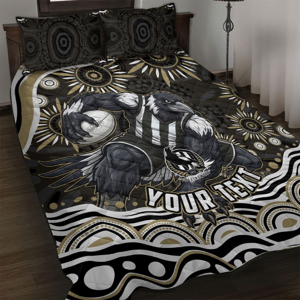 Personalized Collingwood Magpies Football Quilt Bed Set Aboriginal Dot Art - Dreamtime Football Mascot