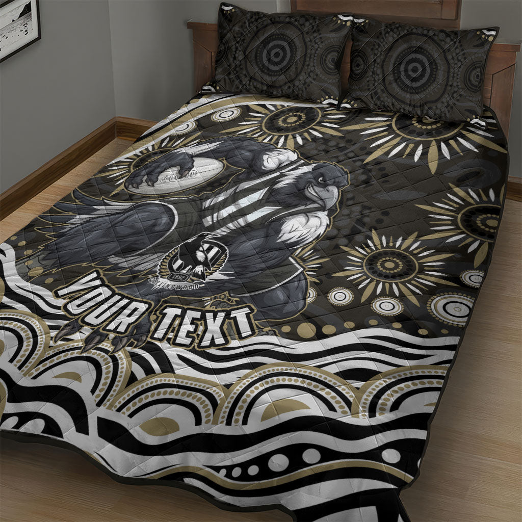 Personalized Collingwood Magpies Football Quilt Bed Set Aboriginal Dot Art - Dreamtime Football Mascot