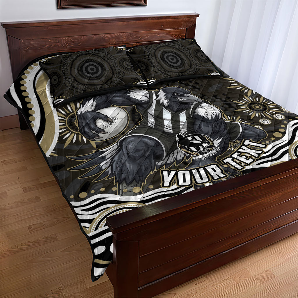 Personalized Collingwood Magpies Football Quilt Bed Set Aboriginal Dot Art - Dreamtime Football Mascot