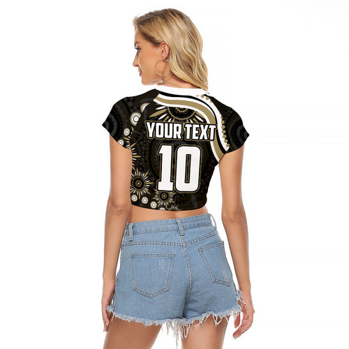Personalized Collingwood Magpies Football Raglan Cropped T Shirt Aboriginal Dot Art - Dreamtime Football Mascot