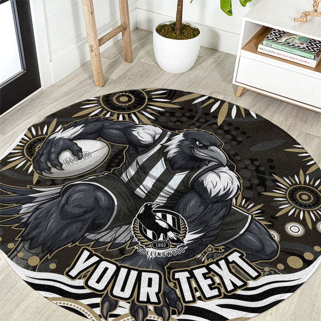 Personalized Collingwood Magpies Football Round Carpet Aboriginal Dot Art - Dreamtime Football Mascot