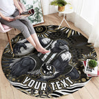Personalized Collingwood Magpies Football Round Carpet Aboriginal Dot Art - Dreamtime Football Mascot