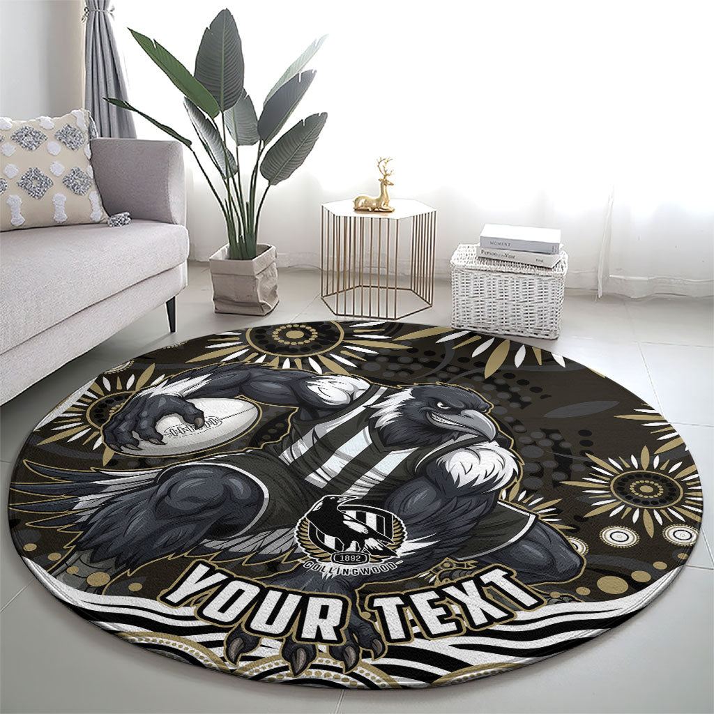 Personalized Collingwood Magpies Football Round Carpet Aboriginal Dot Art - Dreamtime Football Mascot