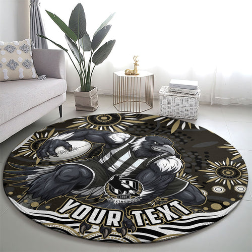 Personalized Collingwood Magpies Football Round Carpet Aboriginal Dot Art - Dreamtime Football Mascot