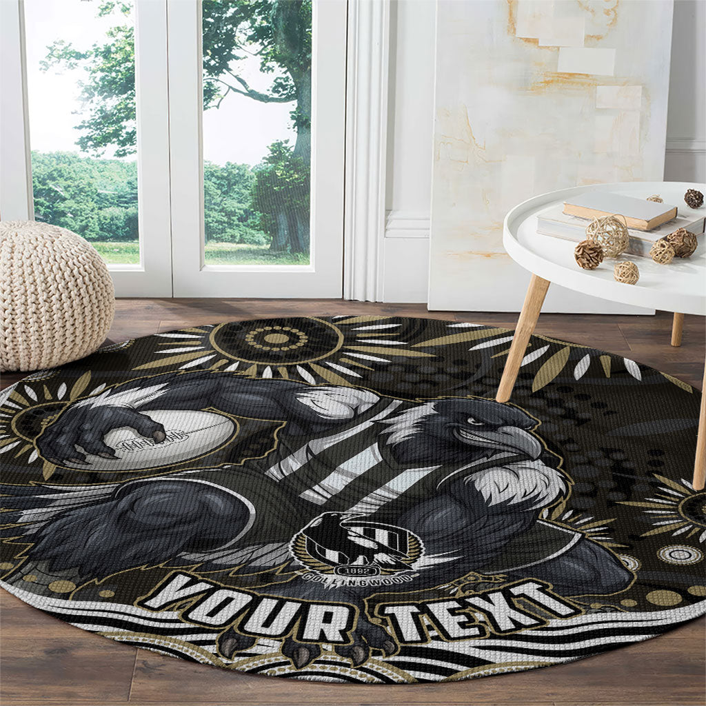 Personalized Collingwood Magpies Football Round Carpet Aboriginal Dot Art - Dreamtime Football Mascot