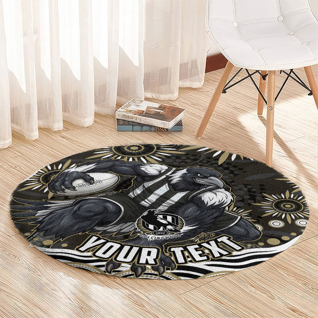 Personalized Collingwood Magpies Football Round Carpet Aboriginal Dot Art - Dreamtime Football Mascot