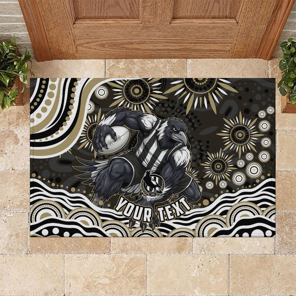 Personalized Collingwood Magpies Football Rubber Doormat Aboriginal Dot Art - Dreamtime Football Mascot