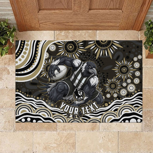Personalized Collingwood Magpies Football Rubber Doormat Aboriginal Dot Art - Dreamtime Football Mascot