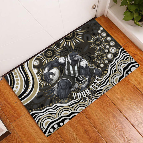 Personalized Collingwood Magpies Football Rubber Doormat Aboriginal Dot Art - Dreamtime Football Mascot