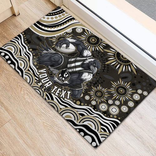 Personalized Collingwood Magpies Football Rubber Doormat Aboriginal Dot Art - Dreamtime Football Mascot