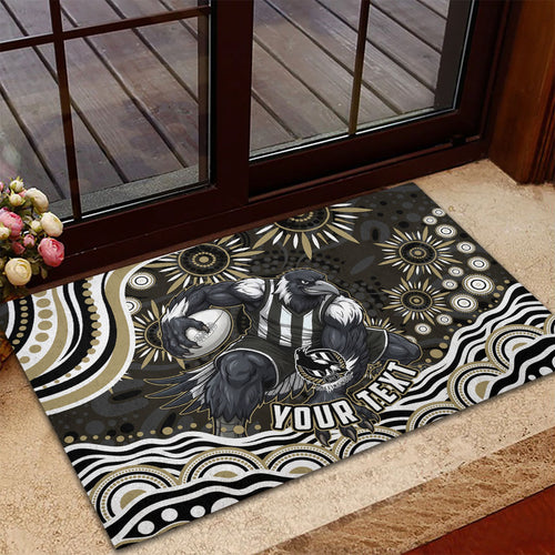 Personalized Collingwood Magpies Football Rubber Doormat Aboriginal Dot Art - Dreamtime Football Mascot