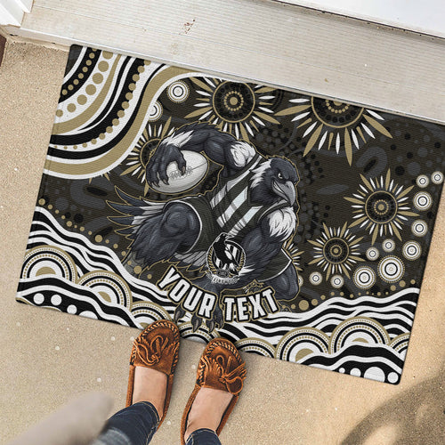 Personalized Collingwood Magpies Football Rubber Doormat Aboriginal Dot Art - Dreamtime Football Mascot