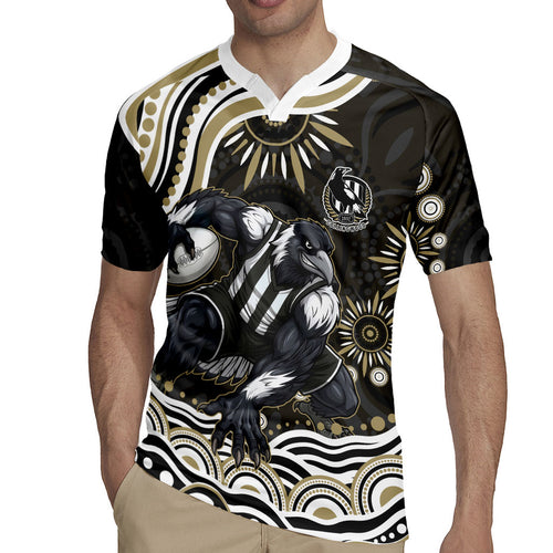 Personalized Collingwood Magpies Football Rugby Jersey Aboriginal Dot Art - Dreamtime Football Mascot