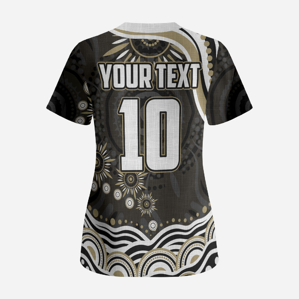 Personalized Collingwood Magpies Football Scrub Top Aboriginal Dot Art - Dreamtime Football Mascot